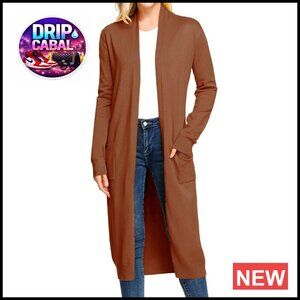 Open Front Maxi Cardigan Knitted Sweater Long Duster Lightweight Classic Chic